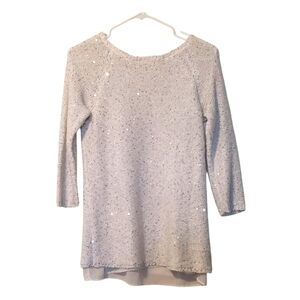 Cremieux Sequin-Embellished White Party Sweater